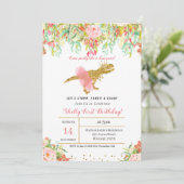 GIRL DINOSAUR 1. GEBURTSTAG Einladung (Stehend Vorderseite)