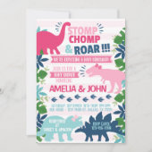 Girl Dinosaur Babydusche Einladung (Vorderseite)