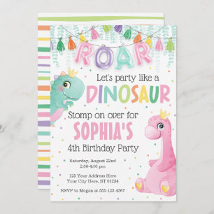 Girl Dinosaur Birthday Einladung