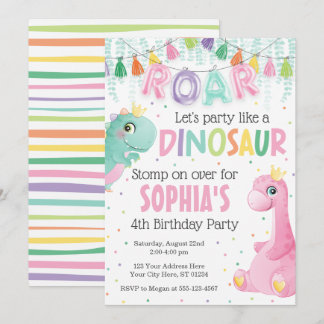 Girl Dinosaur Birthday Einladung