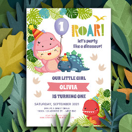 Girl Dinosaur Birthday Einladung
