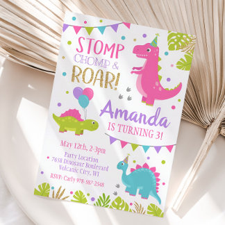 Girl Dinosaur Birthday Einladung