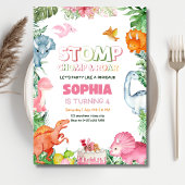 Girl Dinosaur Birthday Einladung Pink Dinosaur