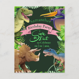 Girl Dinosaur Birthday Einladung Postkarte