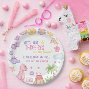 Girl Dinosaur Birthday Pappteller
