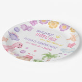 Girl Dinosaur Birthday Pappteller (Schrägansicht)