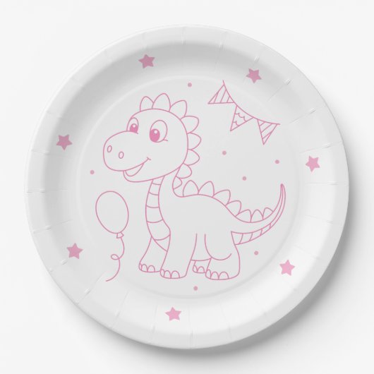 girl dinosaur birthday party cute pappteller (Vorderseite)