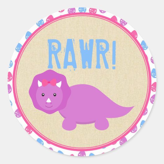 Girl Dinosaur Birthday Stickers Pink Dinosaurier (Vorderseite)