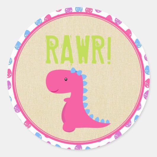 Girl Dinosaur Birthday Stickers Pink Dinosaurier (Vorderseite)