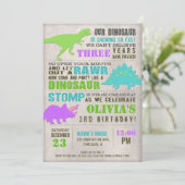 Girl dinosaur dino dig Geburtstagsparty Einladung (Stehend Vorderseite)