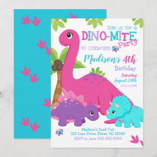 Girl Dinosaur Geburtstagseinladung / Dino Party Einladung