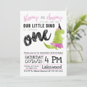 Girl Dinosaur Invitation Tutu First Birthday Einladung (Stehend Vorderseite)