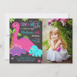 Girl Dinosaur Photo Birthday Invitation Dino Party Einladung