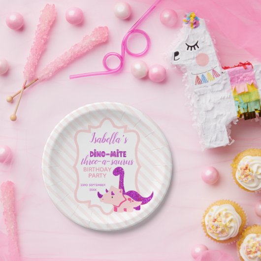 Girl Dinosaur Pink Birthday Pappteller (Party)