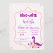 Girl Dinosaur Pink Geburtstagsparty Einladung (Vorne/Hinten)