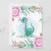 Girl Dinosaur Pink Peony Say Baby Invites (Rückseite)
