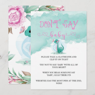 Girl Dinosaur Pink Peony Say Baby Invites