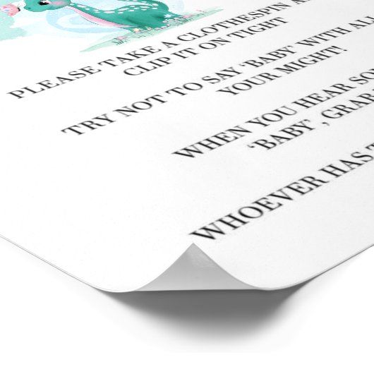 Girl Dinosaur Pink Peony Say Baby Invites Poster (Ecke)