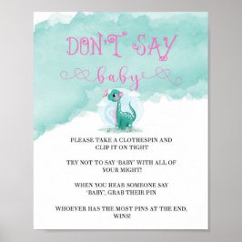 Girl Dinosaur Pink Peony Say Baby Invites Poster