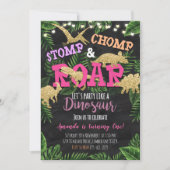 Girl Dinosaur Tropical Birthday Einladung (Vorderseite)