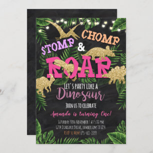 Girl Dinosaur Tropical Birthday Einladung