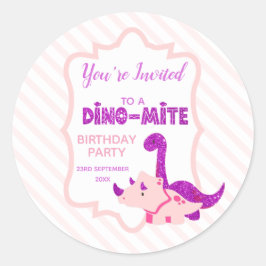 Girl Dinosaur You're Einladung to a Birthday Party Runder Aufkleber