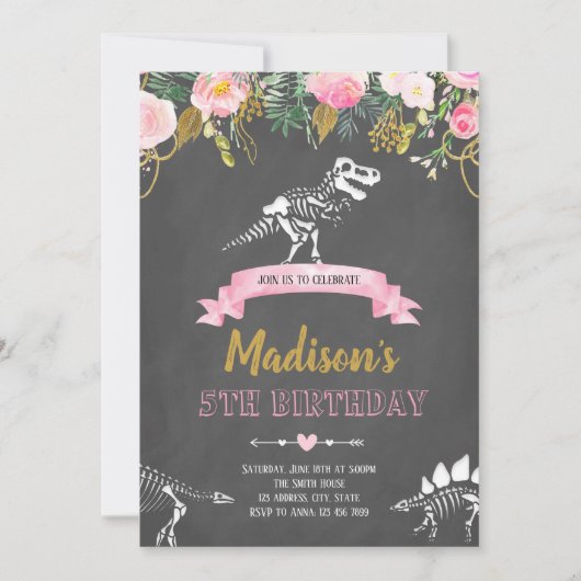 Girl-Dinosaurier-Einladung Einladung (Vorderseite)