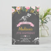 Girl-Dinosaurier-Einladung Einladung (Stehend Vorderseite)