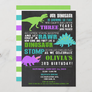 Girl Dinosaurier Geburtstagseinladungen Tafel Einladung