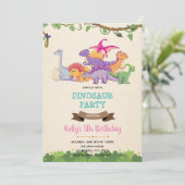 Girl Dinosaurier niedliche Einladung (Stehend Vorderseite)