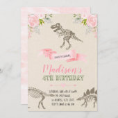 Girl-Dinosaurier-Party Einladung (Vorne/Hinten)