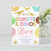 Girl Dinosaurier und Donuts Geburtstag Einladung (Stehend Vorderseite)