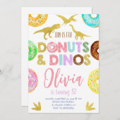 Girl Dinosaurier und Donuts Geburtstag Einladung (Vorne/Hinten)