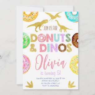 Girl Dinosaurier und Donuts Geburtstag Einladung