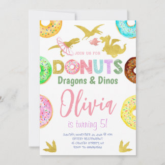 Girl Dinosaurier und Donuts Geburtstag Einladung