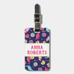 Girl Dinosaurier und Donuts Gepäckmarke Gepäckanhänger