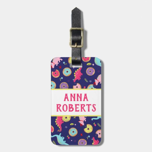 Girl Dinosaurier und Donuts Gepäckmarke Gepäckanhänger (Vorderseite vertikal)