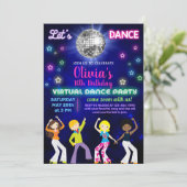 Girl-Disco-Tanz-Party, virtuelles Dance-Party. Einladung (Stehend Vorderseite)