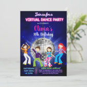 Girl-Disco-Tanz-Party, virtuelles Dance-Party. Einladung (Stehend Vorderseite)