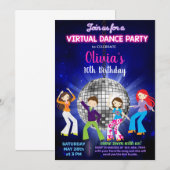 Girl-Disco-Tanz-Party, virtuelles Dance-Party. Einladung (Vorne/Hinten)