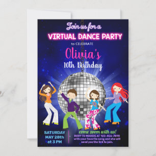 Girl-Disco-Tanz-Party, virtuelles Dance-Party. Einladung