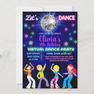 Girl-Disco-Tanz-Party, virtuelles Dance-Party. Einladung