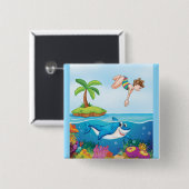 Girl Diving in Ocean Friendly Shark Coral Reef Button (Vorne & Hinten)