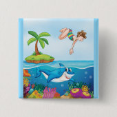 Girl Diving in Ocean Friendly Shark Coral Reef Button (Vorderseite)