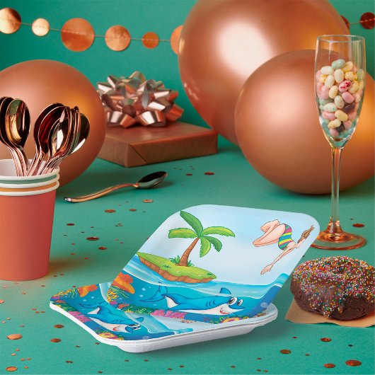 Girl Diving in Ocean Friendly Shark Coral Reef Pappteller