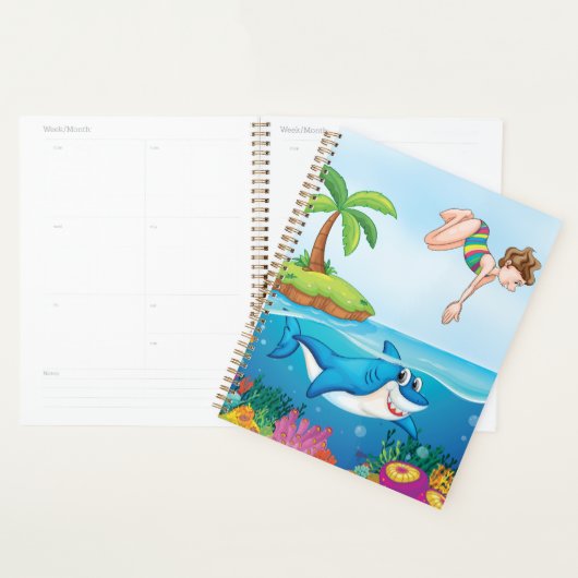 Girl Diving in Ocean Friendly Shark Coral Reef Planer (Anzeige)