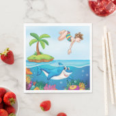 Girl Diving in Ocean Friendly Shark Coral Reef Serviette (Beispiel)