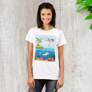 Girl Diving in Ocean Friendly Shark Coral Reef T-Shirt