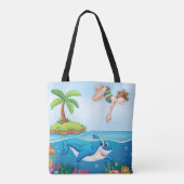 Girl Diving in Ocean Friendly Shark Coral Reef Tasche (Rückseite)