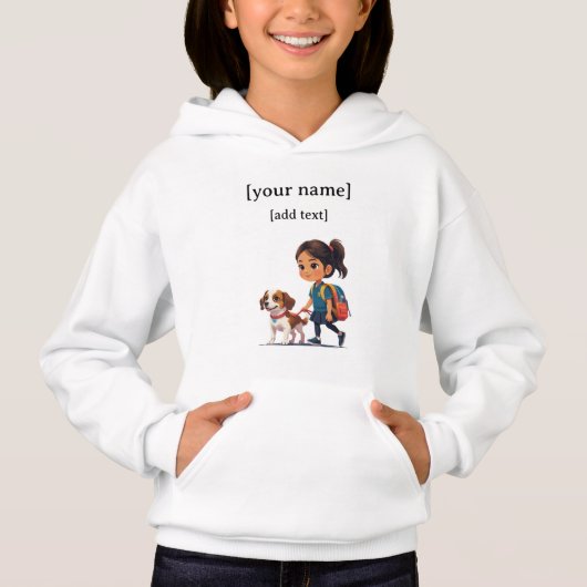 Girl & Dog Hoodie – Custom Name (Vorderseite)